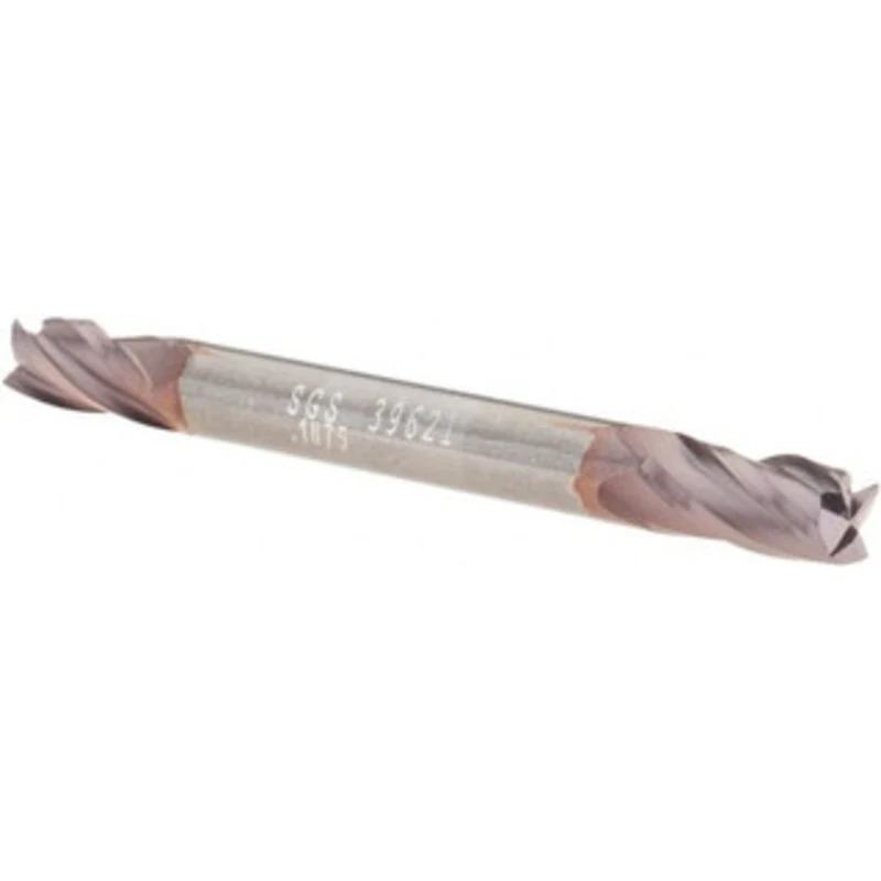 KYOCERA SGS 3/16, 3/8 LOC, 3/16 Shank Diam, 2 OAL, 4 Flute, Solid Carbide Square End Mill Double End, TiCN Finish, Sp...